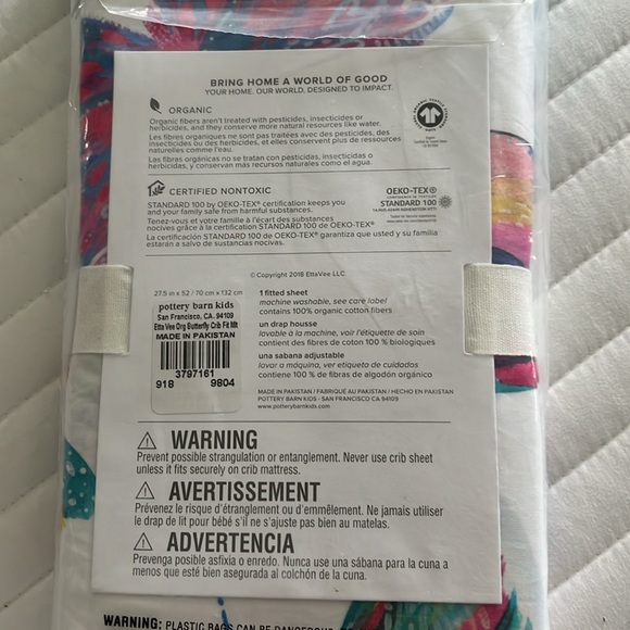 Pottery Barn Kids Etta Vee Butterly Organic Fitted Crib Sheet - New Sealed - Picture 4 of 4